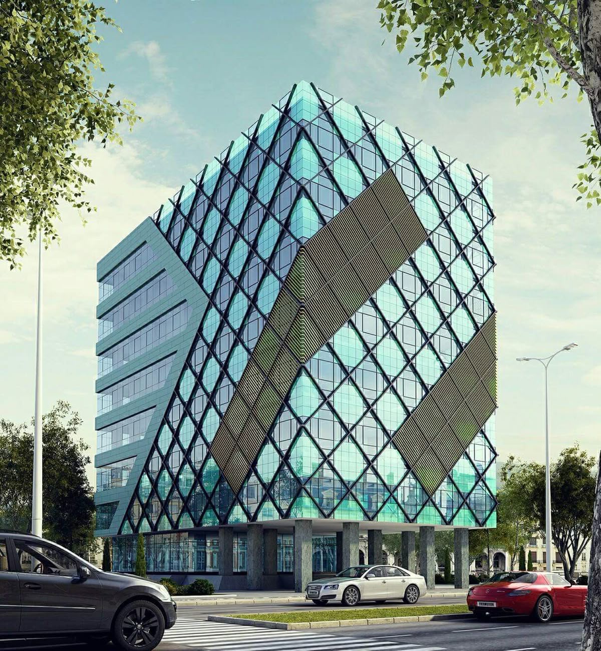 Glass and aluminum tower facade